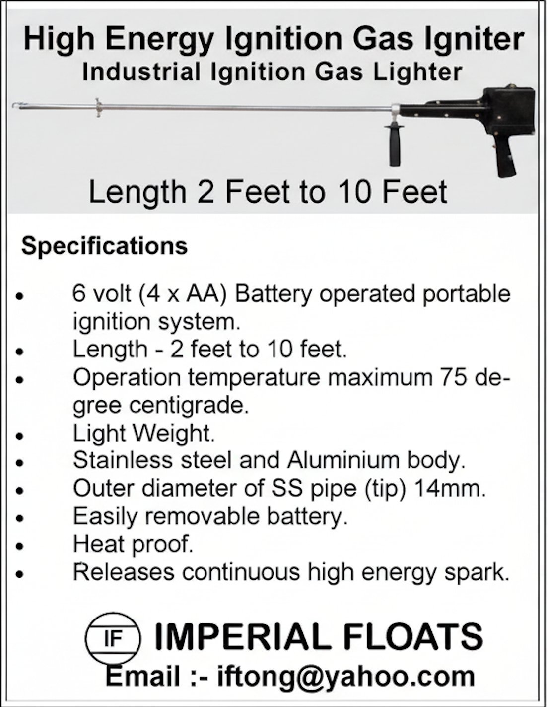 Long Industrial Gas Lighter Specifications